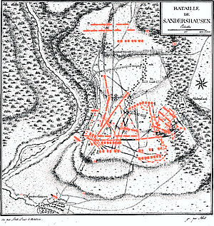Zeitgenössische Karte über den Kampfverlauf am Sandershäuser Berg