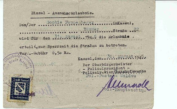 Ausnahmeerlaubnis von der Sperrzeit August 1946 