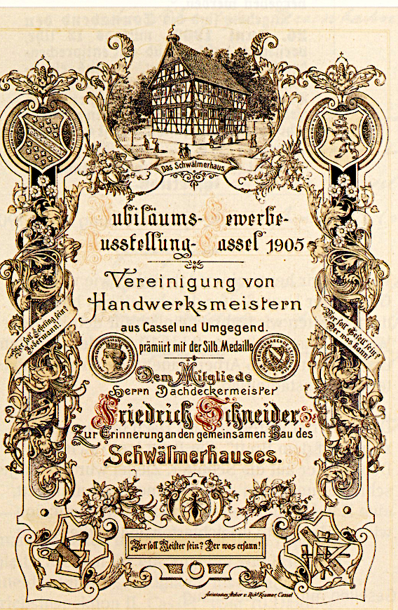 Urkunde für das prämierte Schwälmerhaus zur Gewerbeausstellung 1905 
