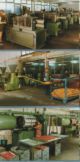 Arbeitsplätze mit Frauen an Maschinen zur Fertigung von Kuststoffprodukten, Wegu 