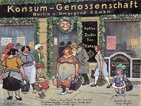 Konsumladen in Berlin, Karikatur von H. Zille 