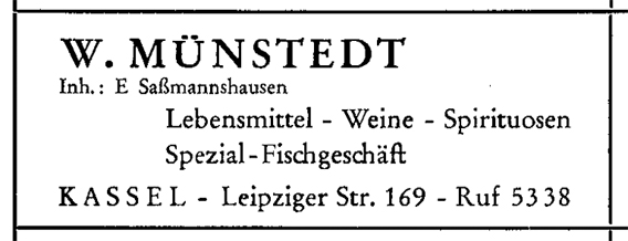 Lebensmittel Münstedt Anzeige, 1957 