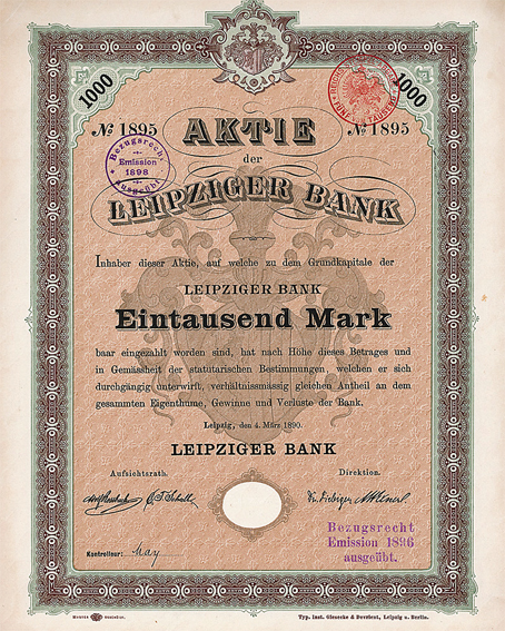 Aktie der Leipziger Bank, 1890 