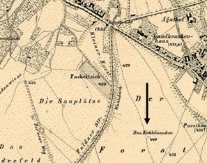 Standort der Hesseneiche auf einer Karte von 1859 
