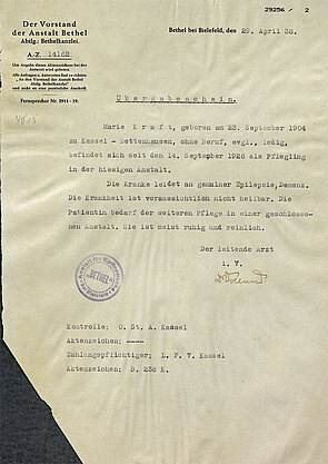 Übergabe-Protokoll nach Merxhausen, 1938