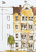Zeichnung von der Fassade der Häuser Blücherstraße 34 und 36, davor ein grüner Baum