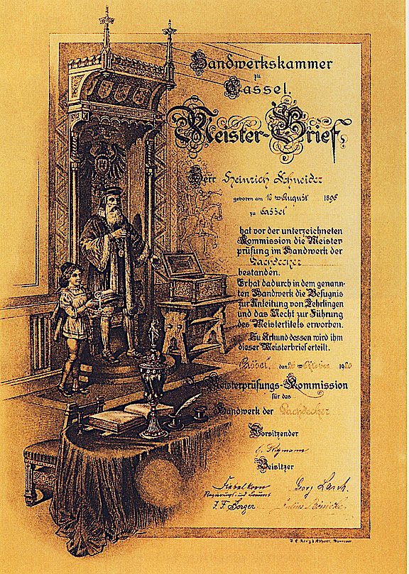 Meisterbrief von Heinrich Schneider, 1920 