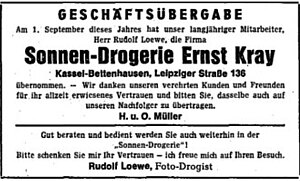 Anzeige der Übergabe der Sonnendrogerie Kray