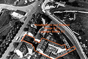 Das Luftbild von 1928 zeigt die Gießerei zwischen Leipziger Straße und Sandershäuser Straße