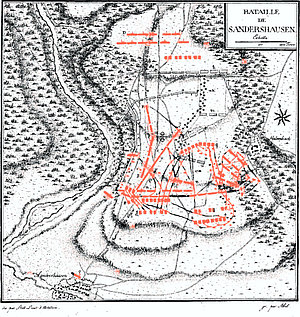 Zeitgenössische Karte über den Kampfverlauf am Sandershäuser Berg