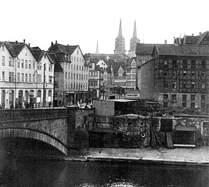 Fuldabrücke nach dem Abriss des Stadthauses 1909