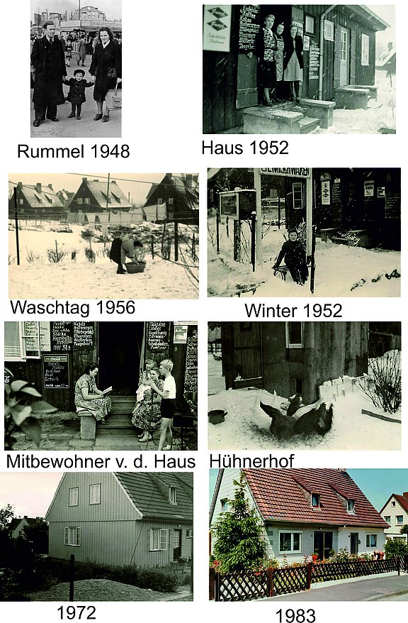 8 Bilder der Famile Stehling und ihres Wohnhauses von 1943 bis 1983 