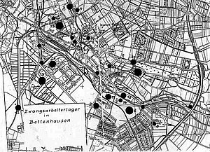 Karte von Bettenhausen mit Standorten der Lager für Zwangsarbeiter