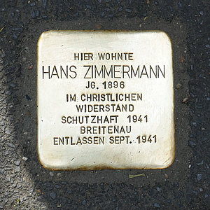 Stolperstein für Pfarrer Zimmerman in der Pfarrstraße 34