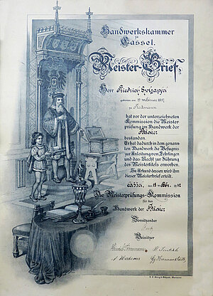 Meisterbrief des Friedrich Holzapfel von 1912