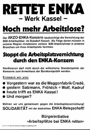 Plakat der Bürgerinitiative "Arbeitsplätze bei ENKA retten"