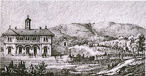 Bahnhof Wilhelmshöhe mit historischem Zug 1850