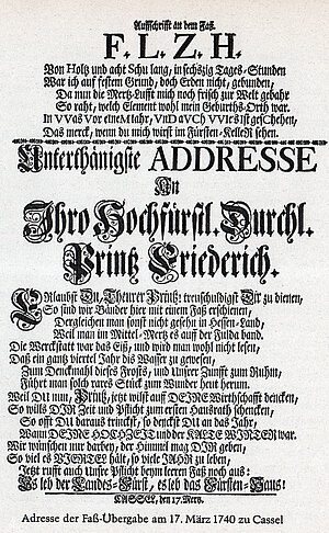 Urkunde der Fassübergabe von 1740
