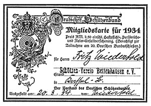 Mitgliedskarte von Fritz Wiederhold von 1934