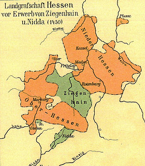 Karte Landgrafschaft Hessen, 1450