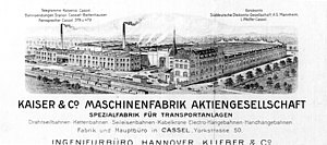 Briefkopf der Fa. Kaiser & Co. Maschinenfabrik AG, Cassel, 1926