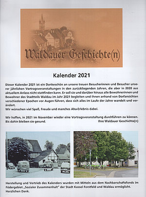 Titelblatt des Kalenders 2021 mit 2 Motiven der Nürnberger Straße in Waldau einst und heute