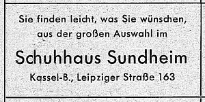 Schuhhaus Sundheim, Werbung aus 1956