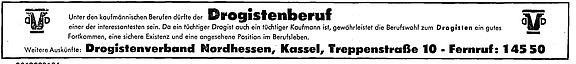 Werbung für den Beruf des Drogisten 1963 