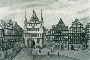 Kasseler Altmarkt mit Rathaus, Wandmalerei im Blücherhof