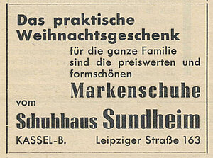 Anzeige Schuhaus Sundheim Heimatblatt 1952