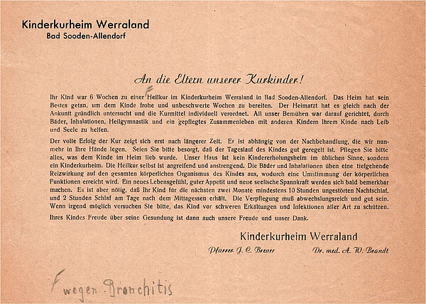 Bescheinigung Kurheim Werraland 1955