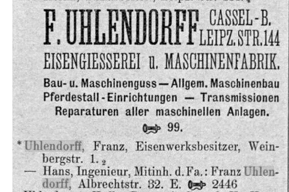 Adressbuch-Eintrag der Fa. F. Uhlendorff von 1908 