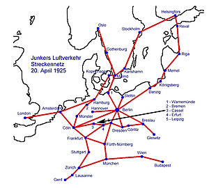 Streckennetz Junkers Luftverkehr AG 1925