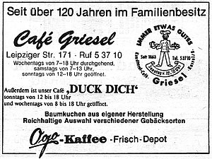 Werbubg fuer das Cafe Griesel bekannt als Cafe Duck Dich