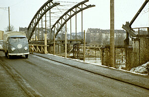 Notbrücke und Hafenbrücke beim Abriss , 1958