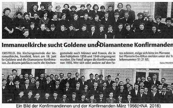 Bilder der Konfirmantinnen und Konfirmanden 1956 2016 sucht die Immanuelkirche Goldene und Diamantene Konfirmanten