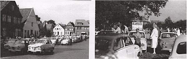 Viele Goggomobile auf dem Marktplatz und auf einem Feld in Verden an der Aller, Deutschland Treffen 1958