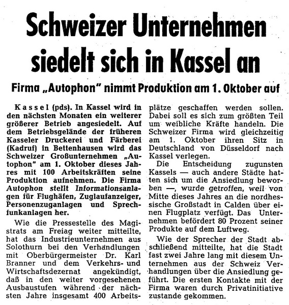 Artikel aus dem Archiv derHNA: Schweizer Unternehmen siedelt sich in Kassel an 