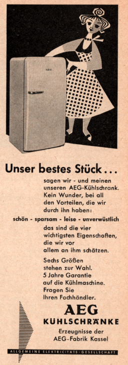 Anzeige für Kühlschränke AEG 1956 
