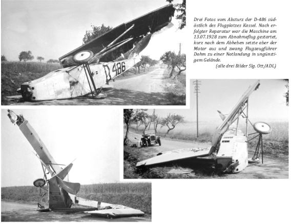 Absturz der D-486 südlich des Flugplatzes Kassel am 13.07.1928, als Fotocollage 