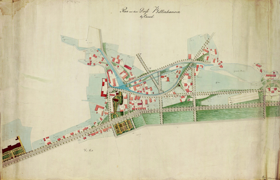 Lageplan des Dorfes Bettenhausen um 1840 