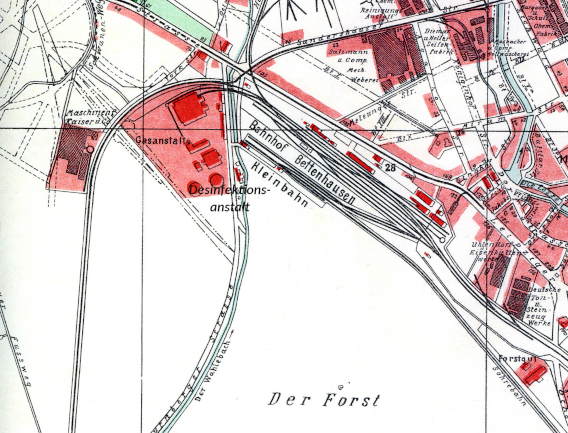 Desinfektionsanstalt Nürnberger St. 1 an der Wahle, Auschnitt Karte von Bettenahausen 1913