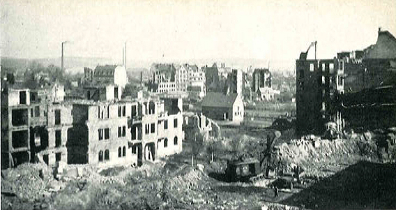 Trümmer im Blücherviertel nach dem Zweiten Weltkrieg 