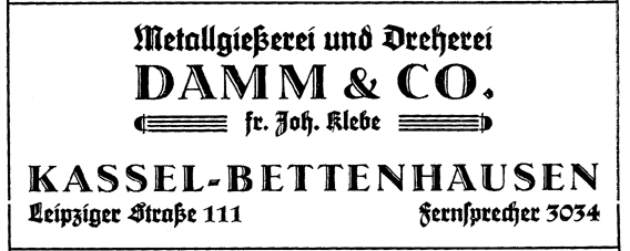 Anzeige der Metallgießerei und Dreherei 1927 in der Bettenhausenchronik von Bruno Jacob 