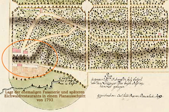 Plan des Eichwaldes mit eingezeichneter Fasanerie 