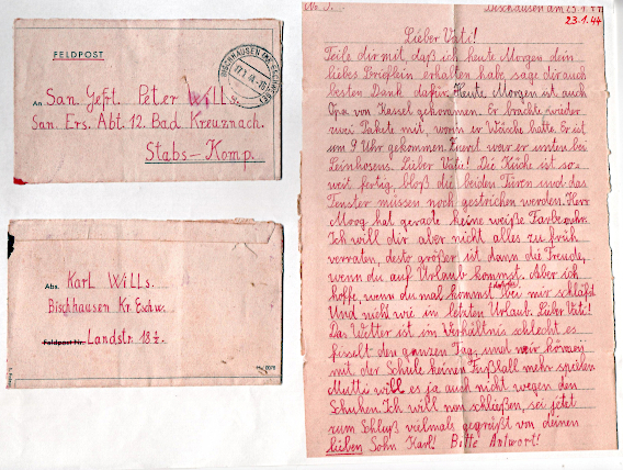 Feldpost von Karl an seinen Vater Peter Wills, 23.01.1944 