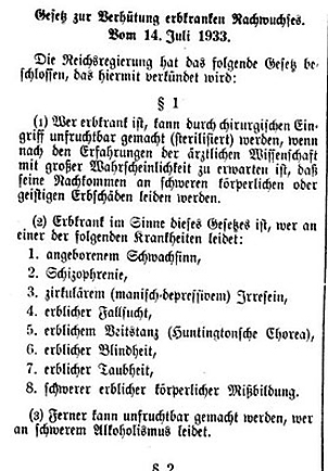 Gesetz zur Verhütung erbkranken Nachwuchses, 1933