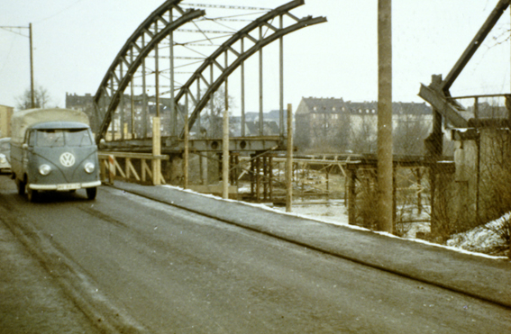 Notbrücke und Hafenbrücke beim Abriss , 1958 