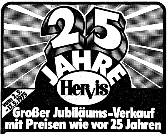 Werbung zum Firmenjubiläum in 1975 