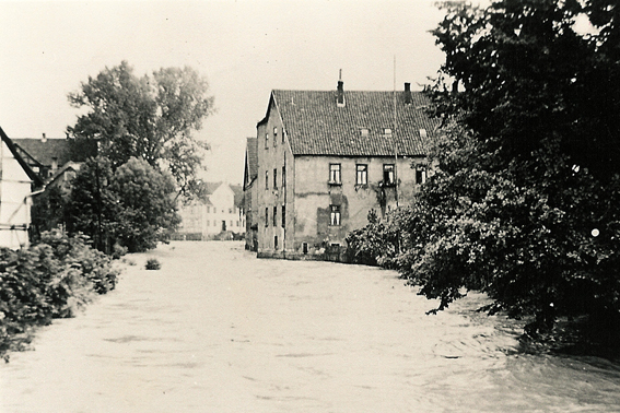 Hochwasser Losse Blick von der Brücke Miramstraße 1942 
